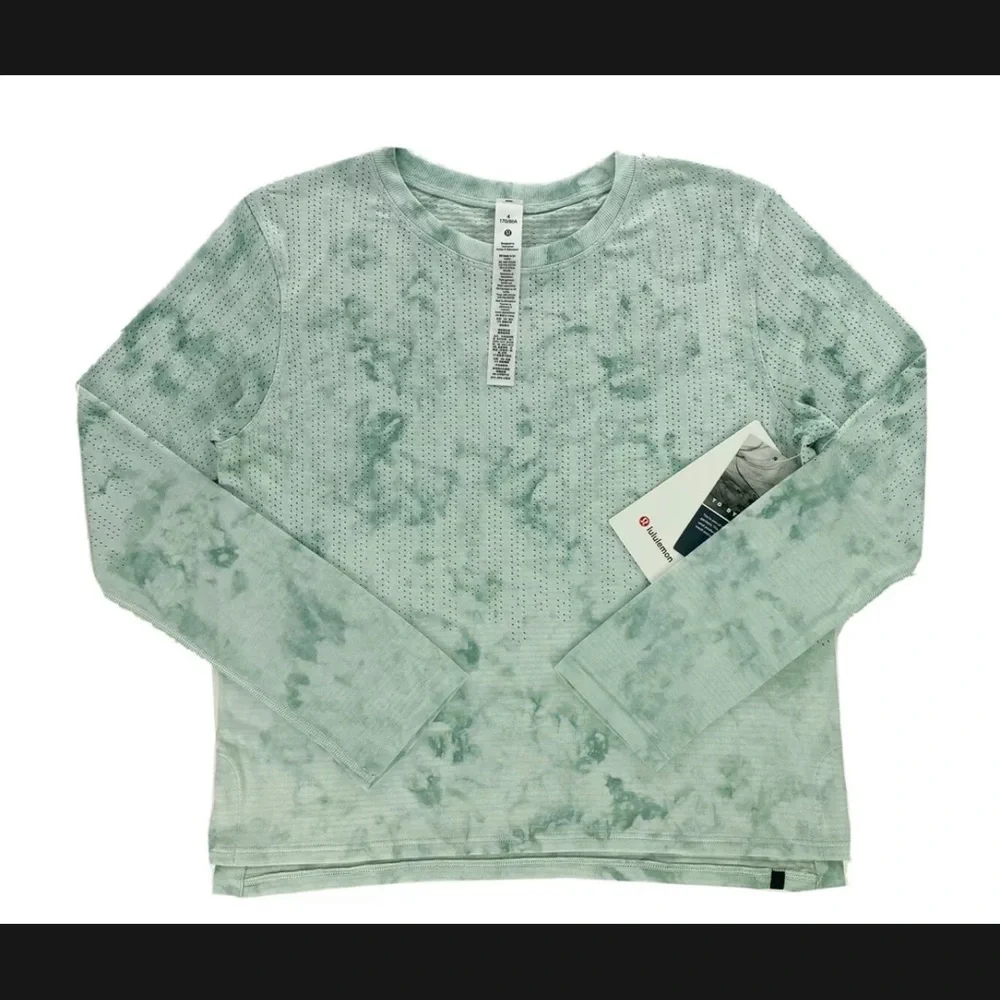 NWT lululemon Train to be Long sleeve tie dye green/white Top- RSWR/LW3EIPD - Picture 4 of 12